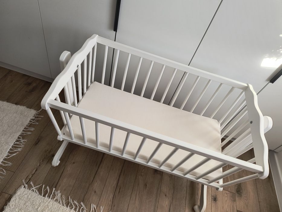 Kołyska niemowlęca  BIAŁA 90X40 cm bujany kosz / łóżeczko drewno sosna
