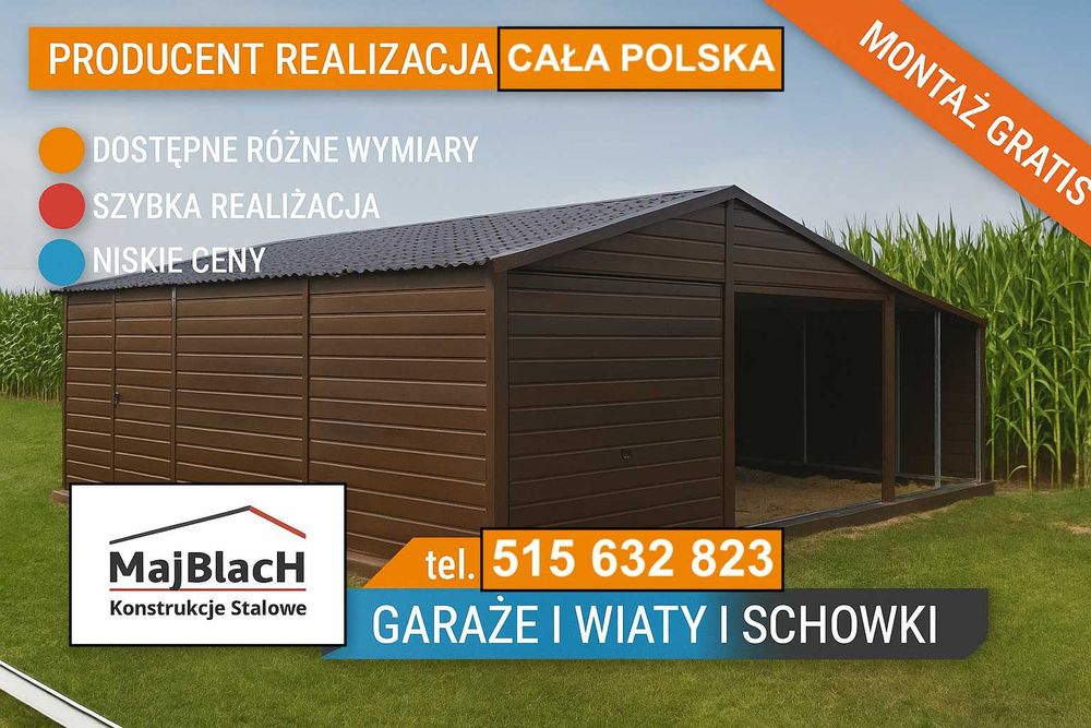 Drewnopodobny Garaż Blaszany z zadaszeniem Orzech - Garaże  -Maj-BlacH