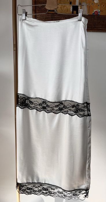 Satynowa kremowa Spódnica Midi z Koronka S 36,Slip Skirt, na jesień