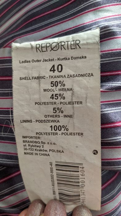 Krótki czarny płaszcz damski kurtka marki Reporter rozm.40