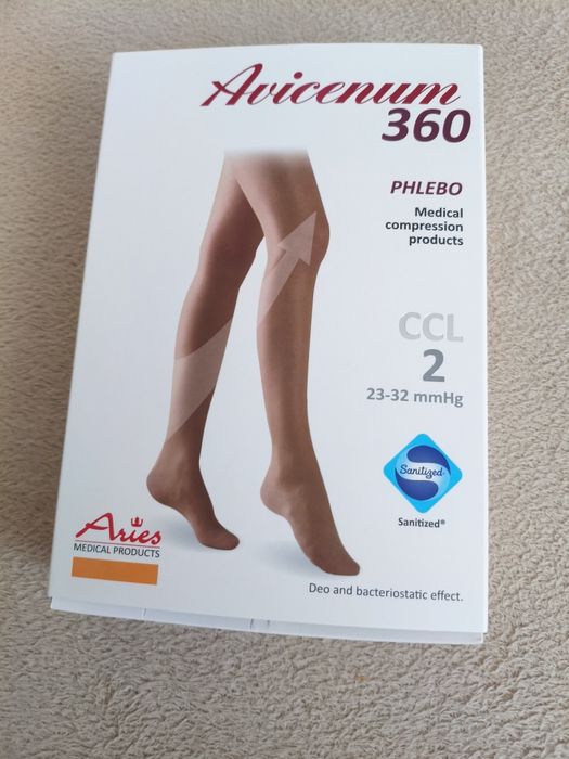 Pończochy uciskowe Aries Avicenum 360 CCL2 lamówka zakryte S+ Long beż