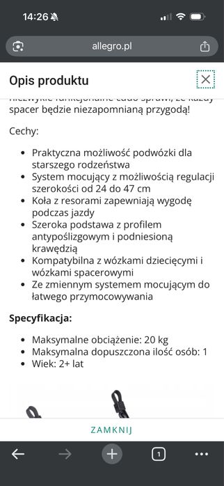 Dostawka do wózka lupilu