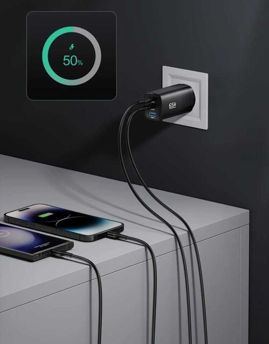 Szybka ładowarka sieciowa usb-c /usb o  mocy 65W