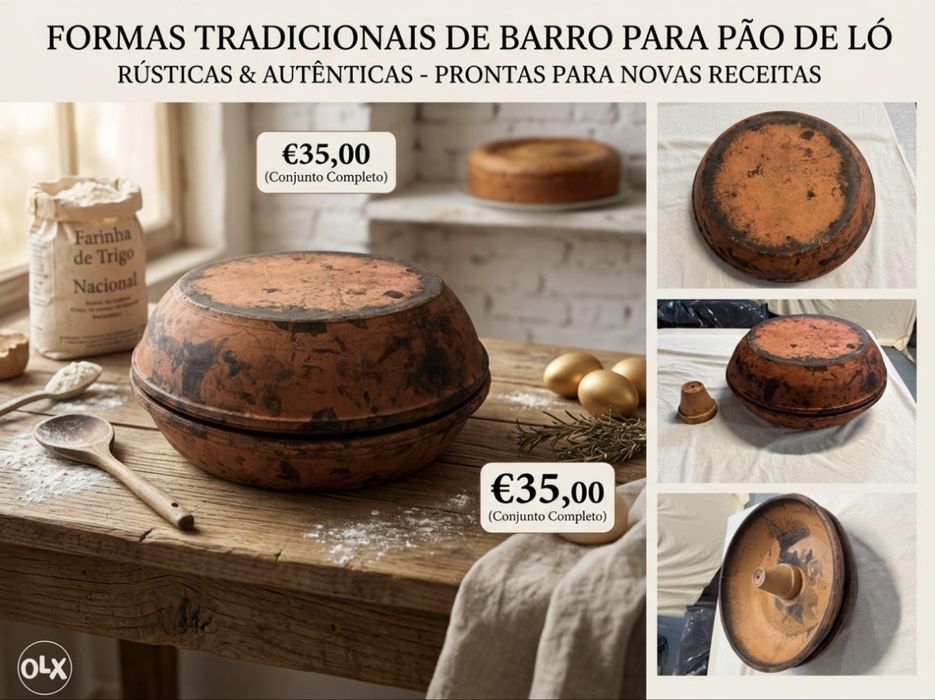 Forma Tradicional de Barro para Pão de Ló (Conjunto Completo)