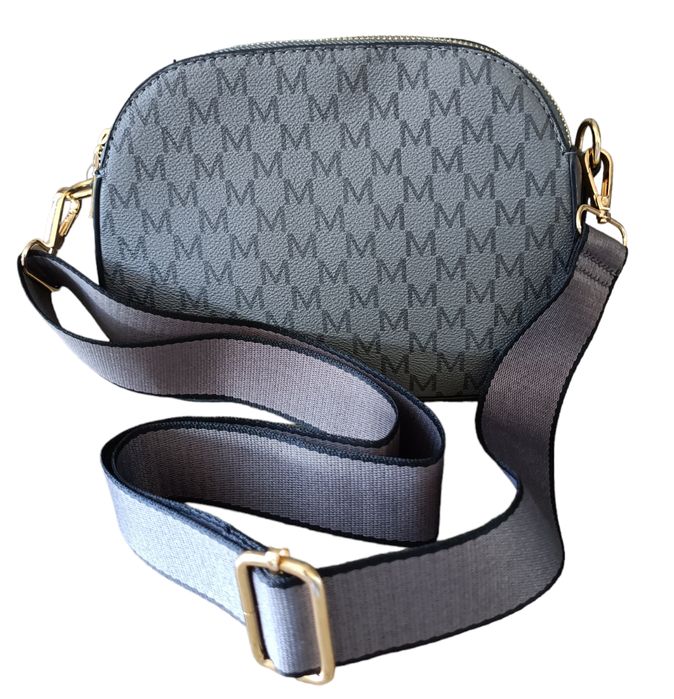 Szara Torebka Damska Na Ramię - Listonoszka Miejska z Złotymi Okuciami