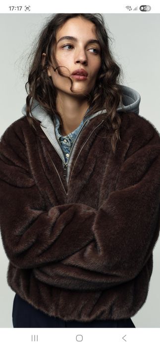 Zara futro kurtka bomberka  M brązowy
