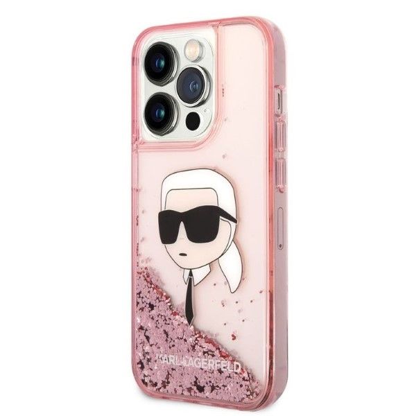 Etui Karl Lagerfeld Glitter Karl's Head na iPhone 14 Pro Max - różowe