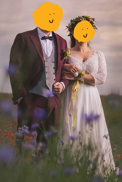 Biała, koronkowa suknia ślubna w stylu boho