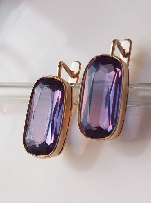 Золотые серьги с Александритом СССР Золоті радянські сережки