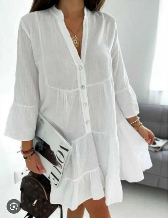 Платье мини, туника из муслина, оверсайз италия