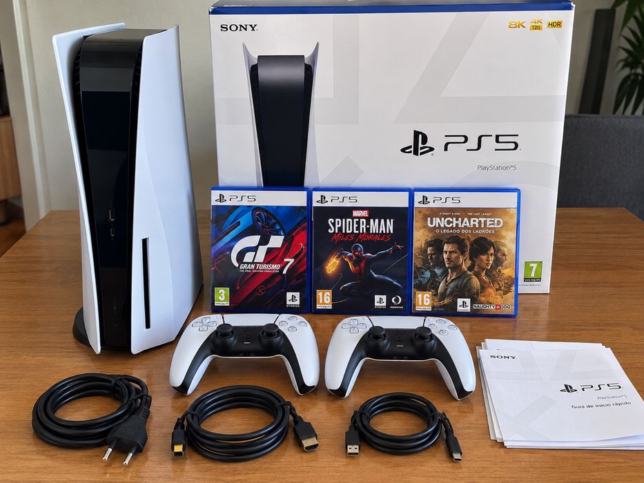 PS5 825GB + 2 comandos + 3 jogos – Aceito Trocas