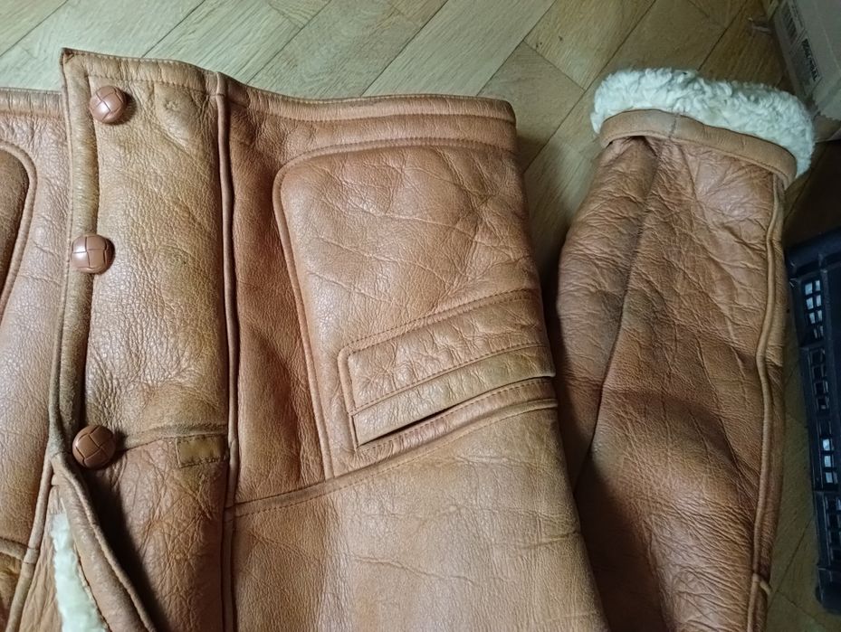 -40 Kurtka skórzana kożuch XXL shearling skóra owcza pilotka sheepskin
