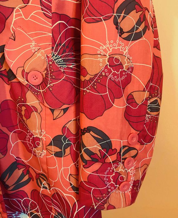 płaszcz fransa krótki cienki pomarańcz kwiaty 38