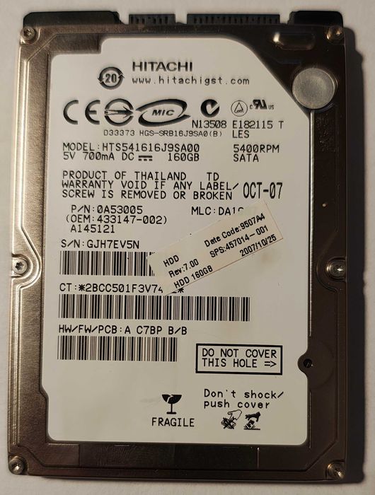 HDD Hitachi 160 GB 2,5'' SATA