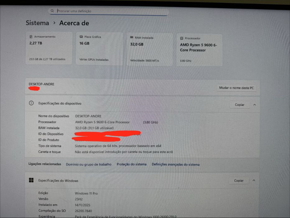 Pc Gaming RYZEN 5 9600 RX9060XT 32GB RAM 2.5TB ROM
