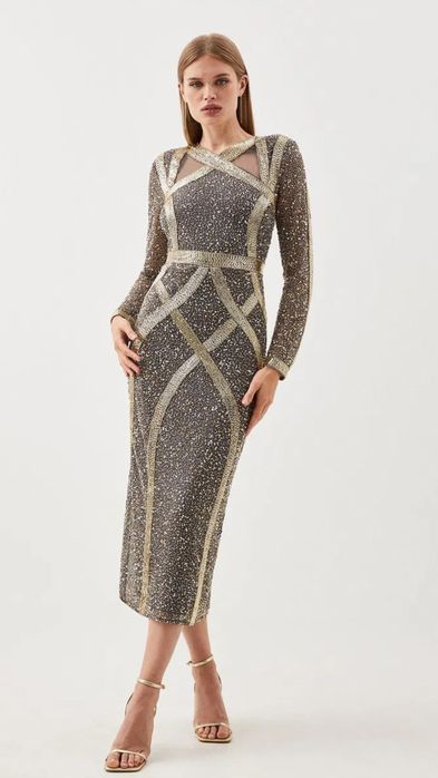 Sukienka zdobiona koraliki, cekiny, midi Karen Millen