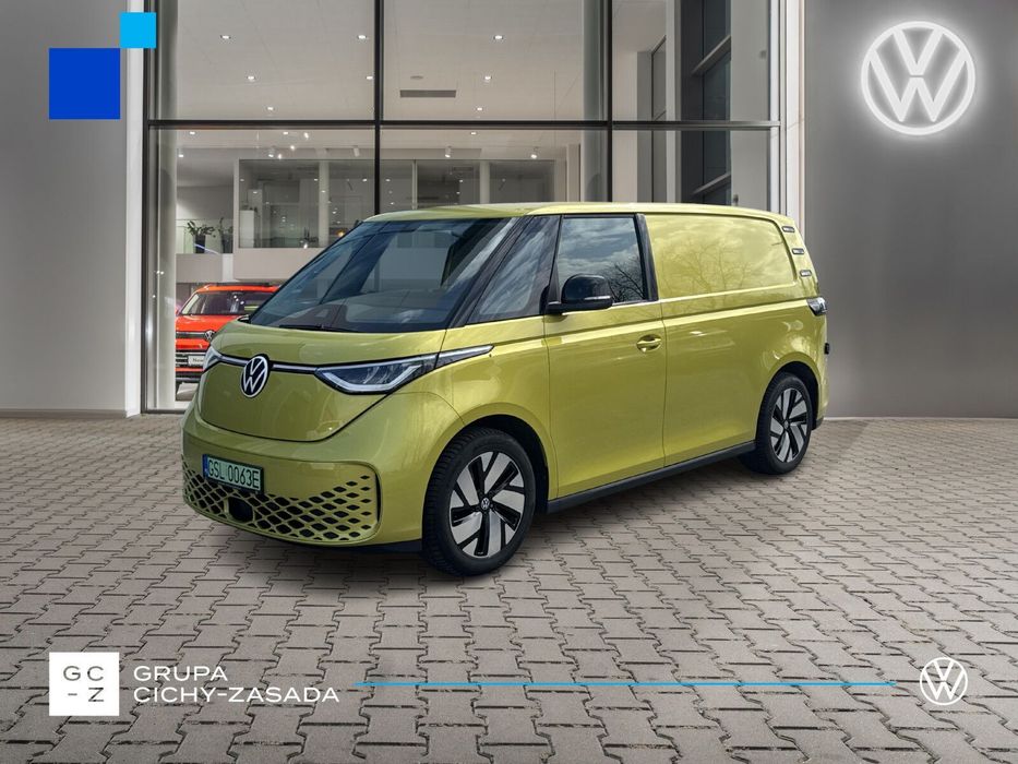 Volkswagen ID. Buzz Cargo 150 kW (204 PS) / skrzynia biegów: automatyczna 1 biegowa rozstaw osi: 2988 mm  Silnik: 150 kW (204 KM) Zasięg 400km!