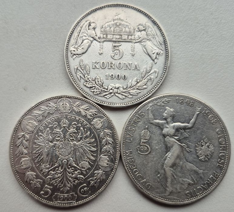 Австро - Угорщина 5 крон 1900 та 5 корон 1908 р. 60 р Правління срібло