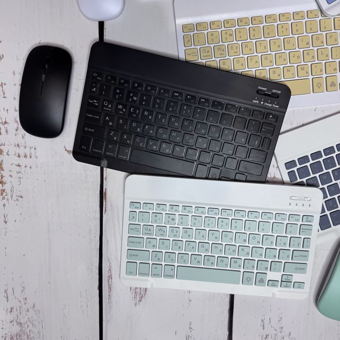 Комплект клавиатура Bluetooth+мышка с подсветкой для планшета укр язык