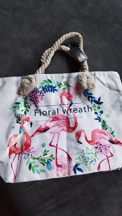 Torba plażowa Flamingi i Kwiaty