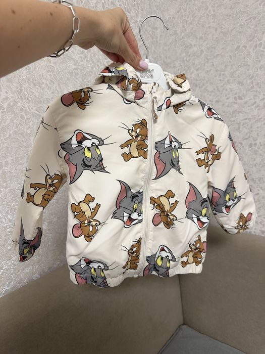 Дитяча вітрівка, вітрівка від h&m, вітрівка Том і Джеррі, дитяча курточка, легка курточка для хлопчика, легка курточка для дівчинки, куртка на флісі