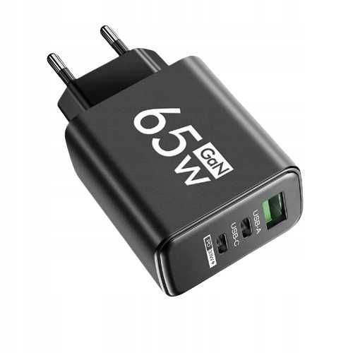 Kompaktowa Szybka Ładowarka GaN 65W USB-A/USB-C z Etui