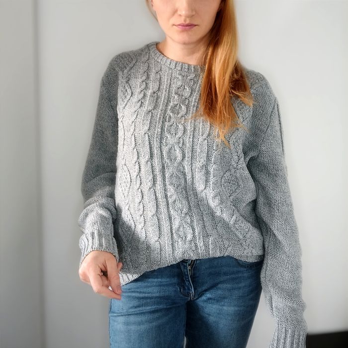 Cieply szary sweter M/L 38/40 oversize sploty zimowy jesienny melanż