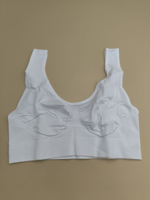 Biustonosz stanik sportowy bezszwowy bez fiszbin biały rozmiar S/M