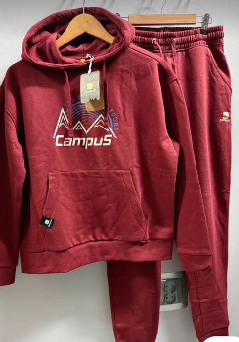 Nowy dres burgundowy Campus bluza z kapturem spodnie rozmiar M