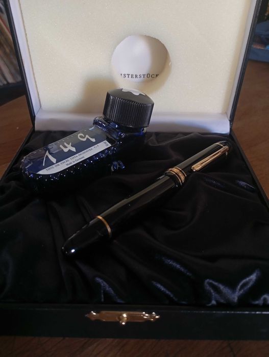 Montblanc Meisterstuck Gold-Coated 149 Fountain Pen + garrafa de tinta