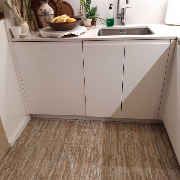 Tapete  com franjas beje e cinza - NOVO