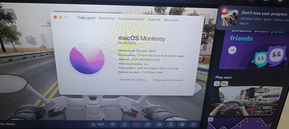MacBook Air 13" 2017 | 8GB RAM | SSD | macOS Monterey | Excelente Estado