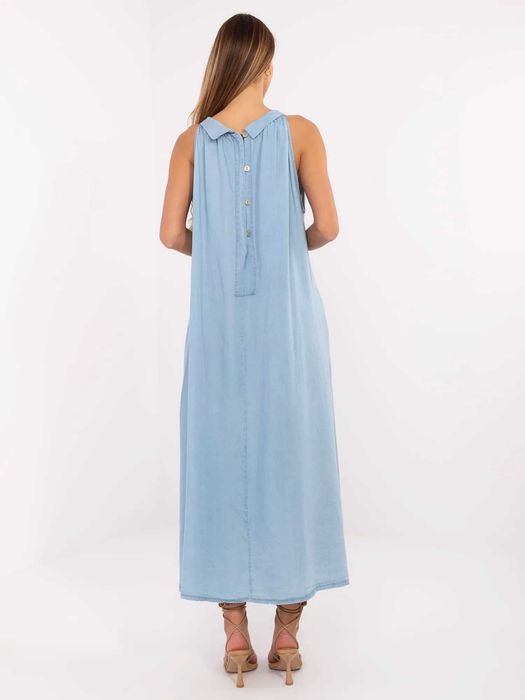 Niebieska Sukienka Maxi Oversize 100% Lyocell Italy Moda