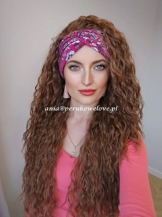 Peruka na opasce orzechowy BRĄZ afro loki WŁOSY jak naturalne