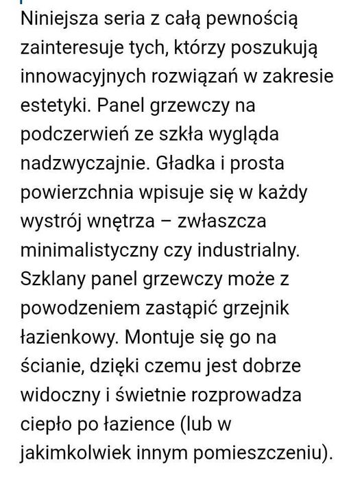Grzejnik/panel grzewczy na podczerwień szklany 450w Termofol