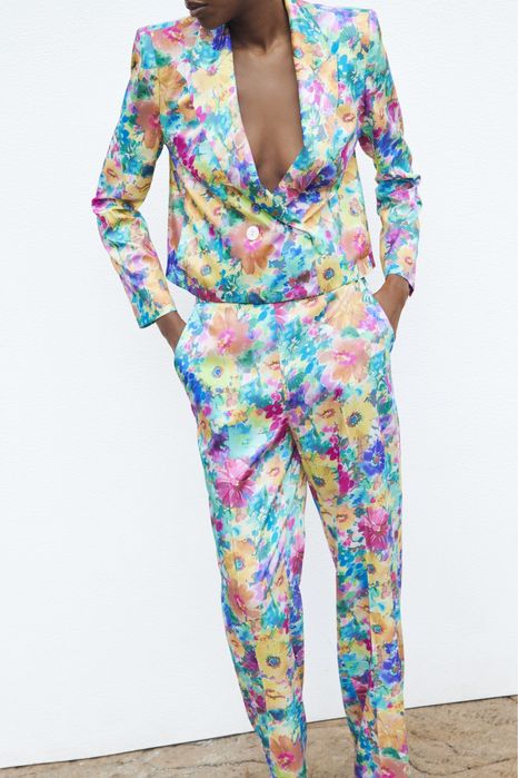 zara garnitur satynowy w kwiaty xs s m l