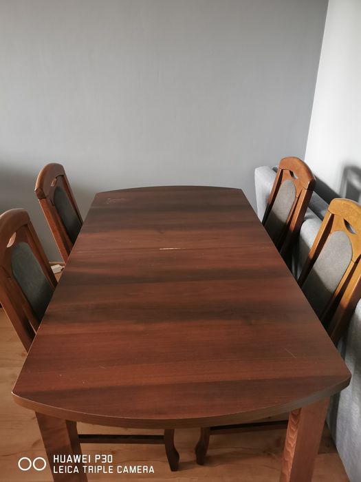 Stół rozkładany + 6 krzeseł – komplet do jadalni – drewno