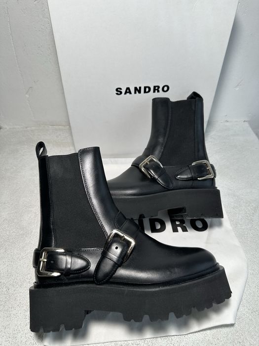 Ботинки чоботи Sandro черные кожа черевики