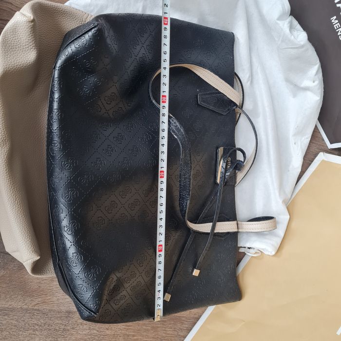 Guess torba 3 w 1 shopper czarna duża dwustronna + mała beżowa logowan