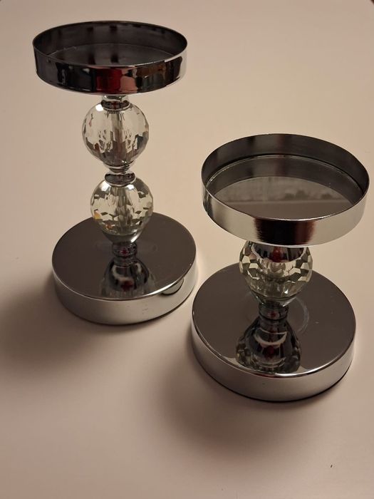 Świeczniki srebrne z kryształowymi kulami