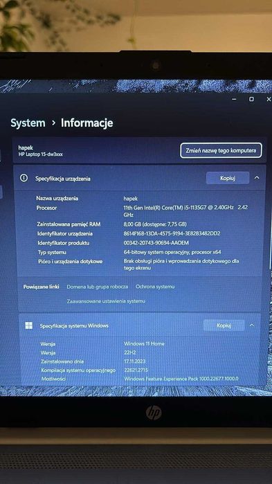 Laptop HP 15s-fq4489nw