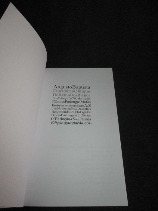Livro Elucidário Oblíquo Do Reino Dos Bichos Augusto Baptista