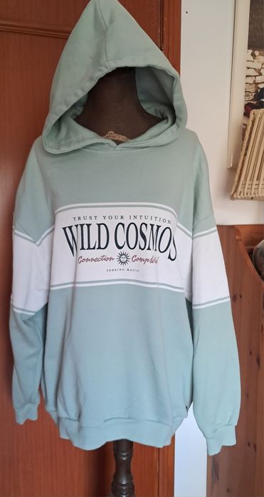 Sweatshirt Hooded Pull&Bear Pacific Republic "Wild Cosmos" Verde Menta (Tamanho L)