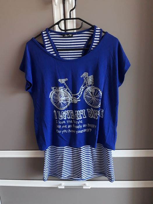 Niebieski komplet koszulka i podkoszulek z rowerem rozmiar S