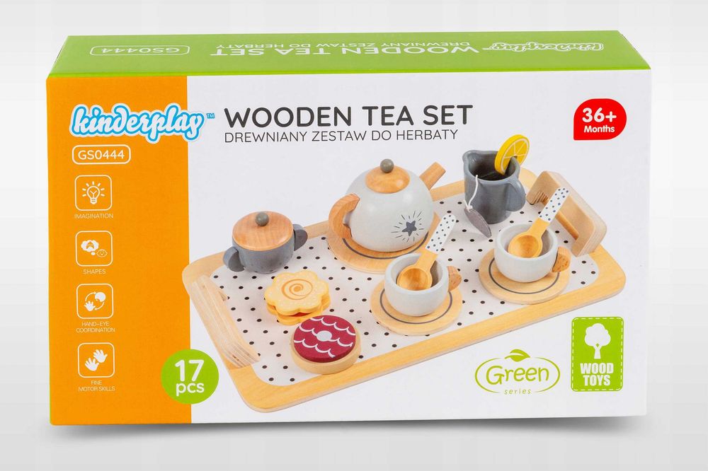 Drewniany zestaw do herbaty dla dzieci Kinderplay z tacą