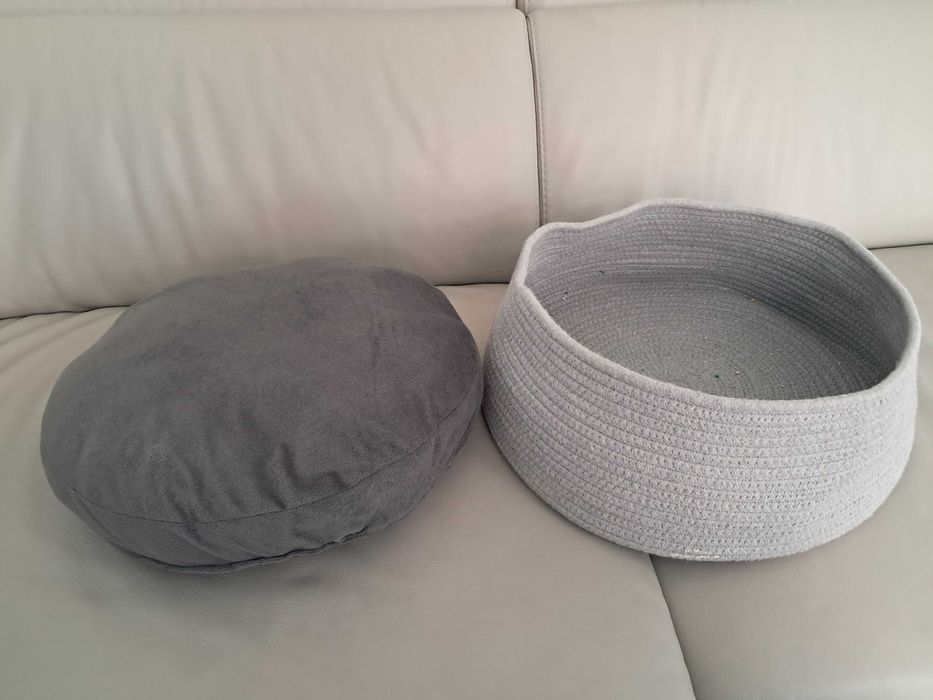 Cesto com Cama Redonda Cinzento para Cães ou Gatos Pequenos
