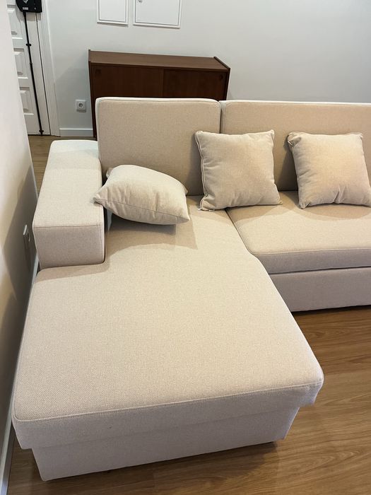 Sofá-cama Sklum chaise longue esquerda 3 lugares em tecido bege