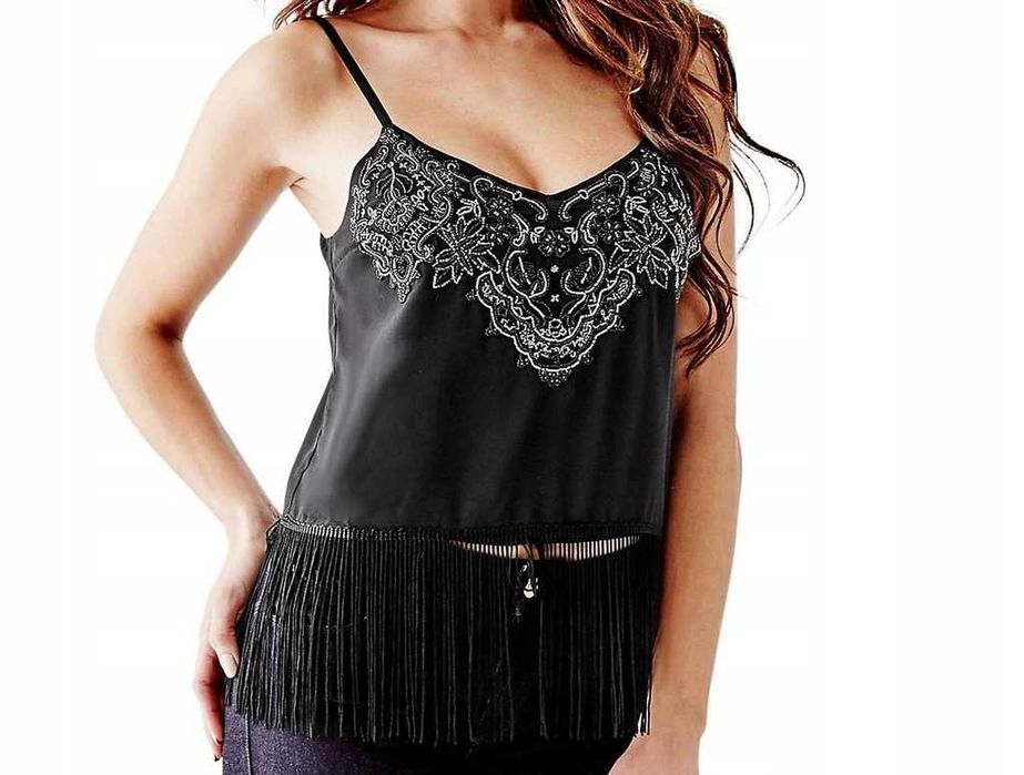 Haftowany TOP Z FRĘDZLAMI Guess S