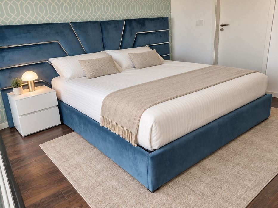 Cama Casal Estofada Tecidos Lavaveis