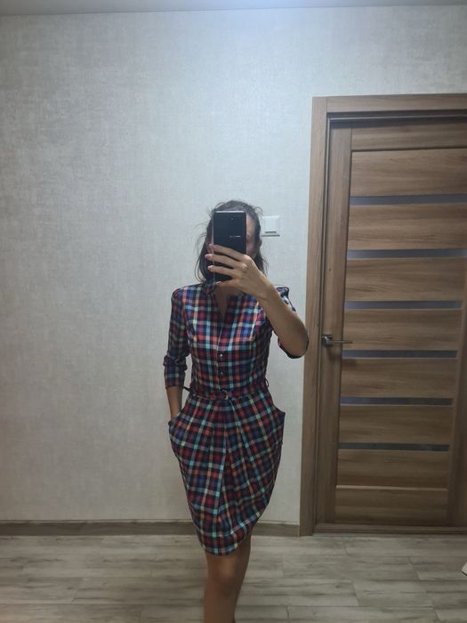 Платье в клетку, с карманами